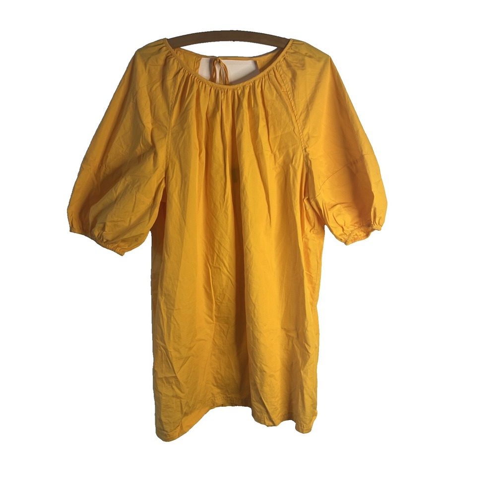 Banana Republic Midi Yellow Puff Sleeve Dress Women L Cotton Cottage Tie Back